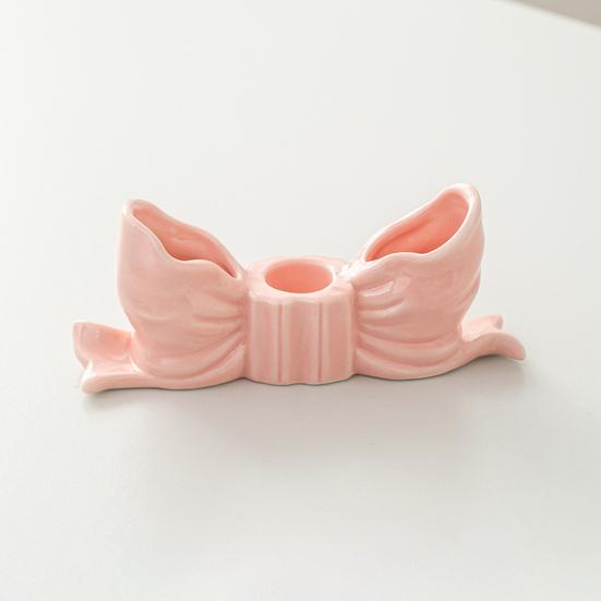 Ceramic Bow Candle Holder Taper Candle Stand Candlestick Table Centerpiece Holiday Party Home Office Desktop Decoration Ornament