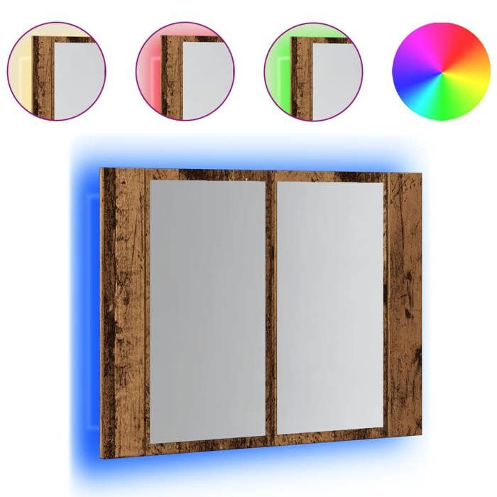VidaXL LED Mirror Cabinet Old Wood 60x12x45 Cm Engineered Wood, Mirror Cabinet, Makeup Cabinet with Mirror, 856282