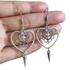 Harajuku Retro Temperament Sliver Color Long Heart-shaped Cross Rivets Tassel Earrings for Women Dark Gothic Spicy Girl Jewelry