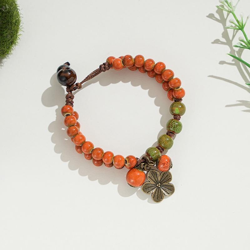

Ретро літературний та художній плетений керамічний браслет двошаровий бісерний нішевий дизайн браслет-квітка браслет жіночий