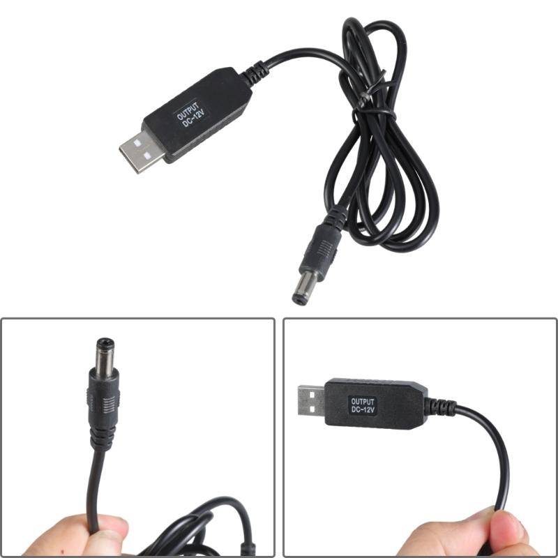 1m Long USB 5V to DC12V Power Converter Cable Wire, Voltage Step Up Adapter Cord Line with 5.5x2.1mm Output Black