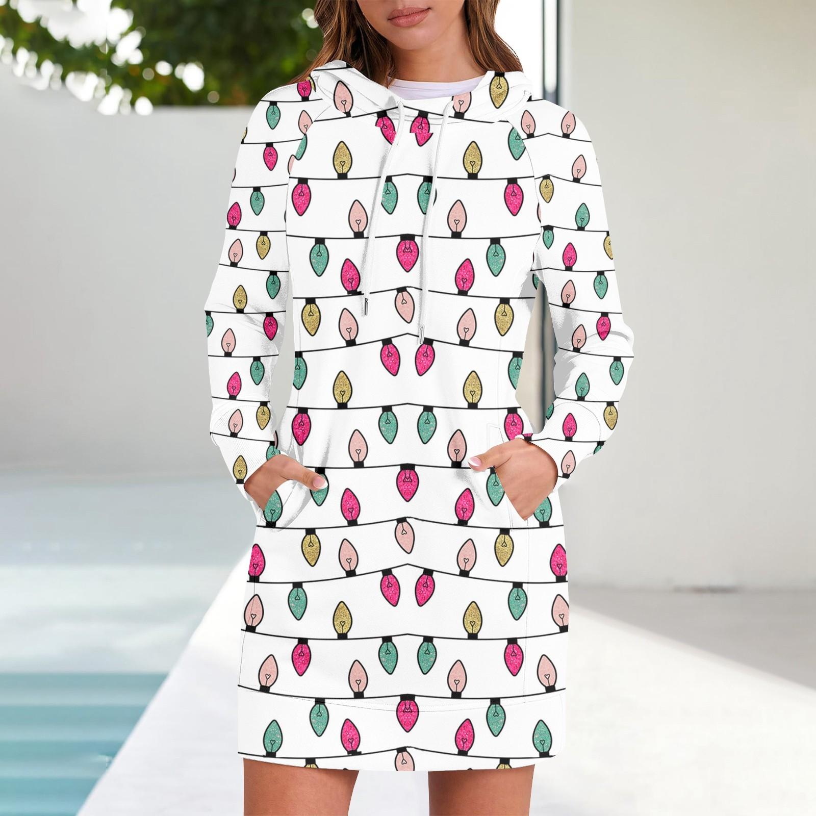 

Женские осенние топы с длинными рукавами и принтом «Рождественская елка и снежинка», с круглым вырезом, в стиле пэчворк, повседневные платья с капюшоном и рукавами реглан S белый