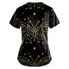 Women Fashion Spring And Summer Oil Painting Print V-neck Short Sleeve Workwear With Pockets Tops