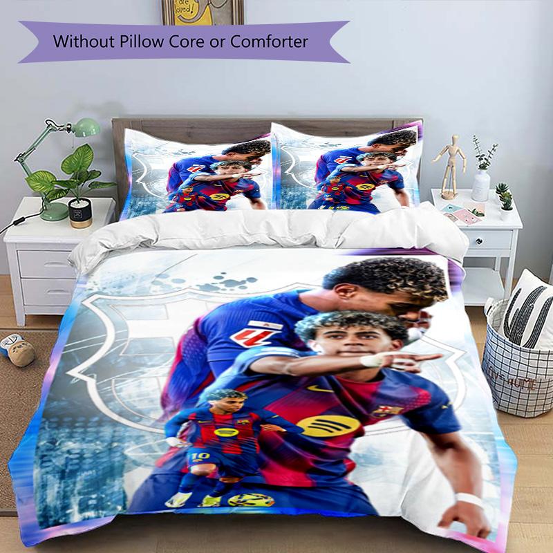 Lamine Yamal Barcelona Jubiläums Bettwäsche Set, Weiche Bettwäsche für Schlafzimmer Heimdekoration, Perfektes Geschenk für Fußballfans, Atmungsaktiver Bettbezug mit P