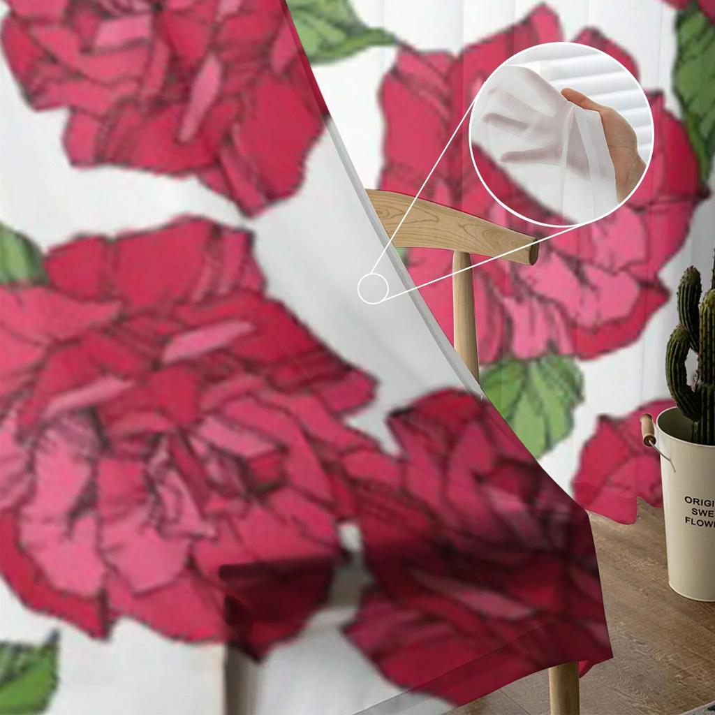 Spring Leaf And Flowers Sheer Curtains For Living Room Modern Fashion Valance Curtains For Kitchen Tulle Curtains