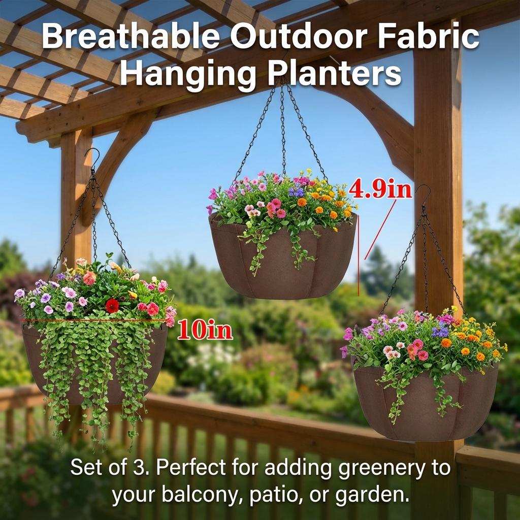 Outdoor Fabric Hanging Planters With Chains For Balcony Garden Decoration