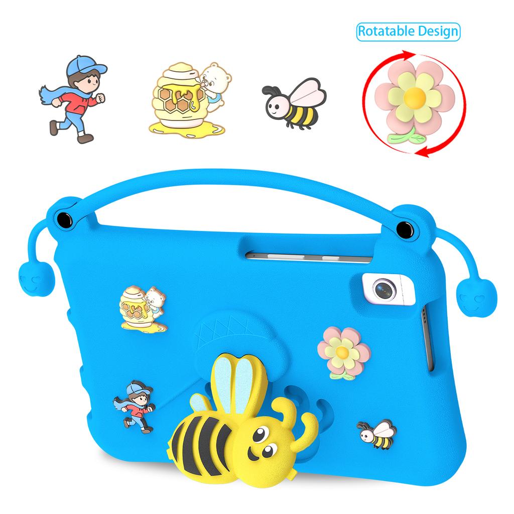 Étui antichoc pour tablette avec support en forme d'abeille mignonne, Housse de protection en mousse EVA avec poignée portable, Adapté aux enfants, Compatible avec