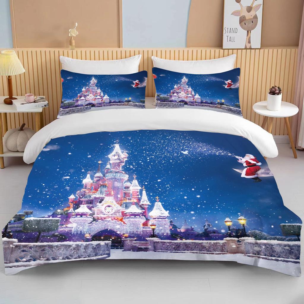 Christmas Duvet Cover Single Twin For Boy Girl Cartoon Snowman Santa Claus Blue Bedding Set Polyester Christmas Tree Quilt Cover