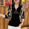 Spring and Autumn Diamond Stamping Female Tops Zipper O-neck Long Sleeve Women Pullovers Streetwear Y2k Top