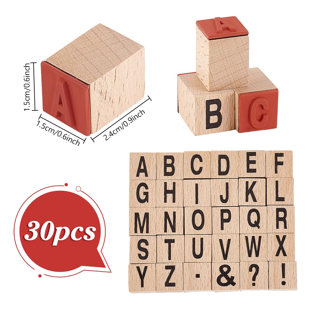 PandaHall 30 Pieces Letter Wood Alphabet Symbol Stamps for and Scrapbooking A-Z Stamps, Stamps, Crafts, Lettering, Journaling,