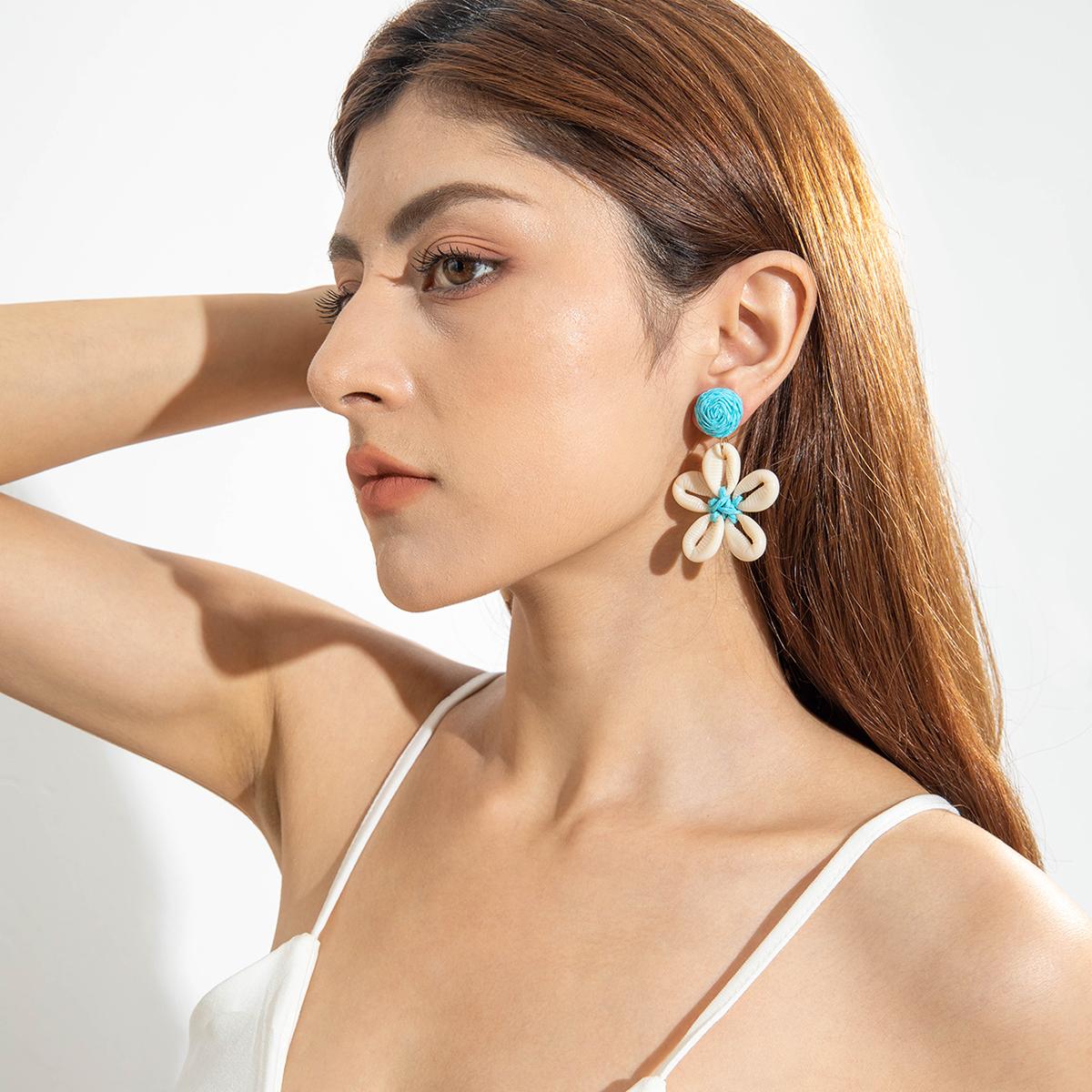 

Модные и Минималистичные Серьги-цветы из Лафитовой Смолы, Плетеные, для Женской Бижутерии, Подходят для Отпуска на Острове, Пляжных Вечеринок, Серьги