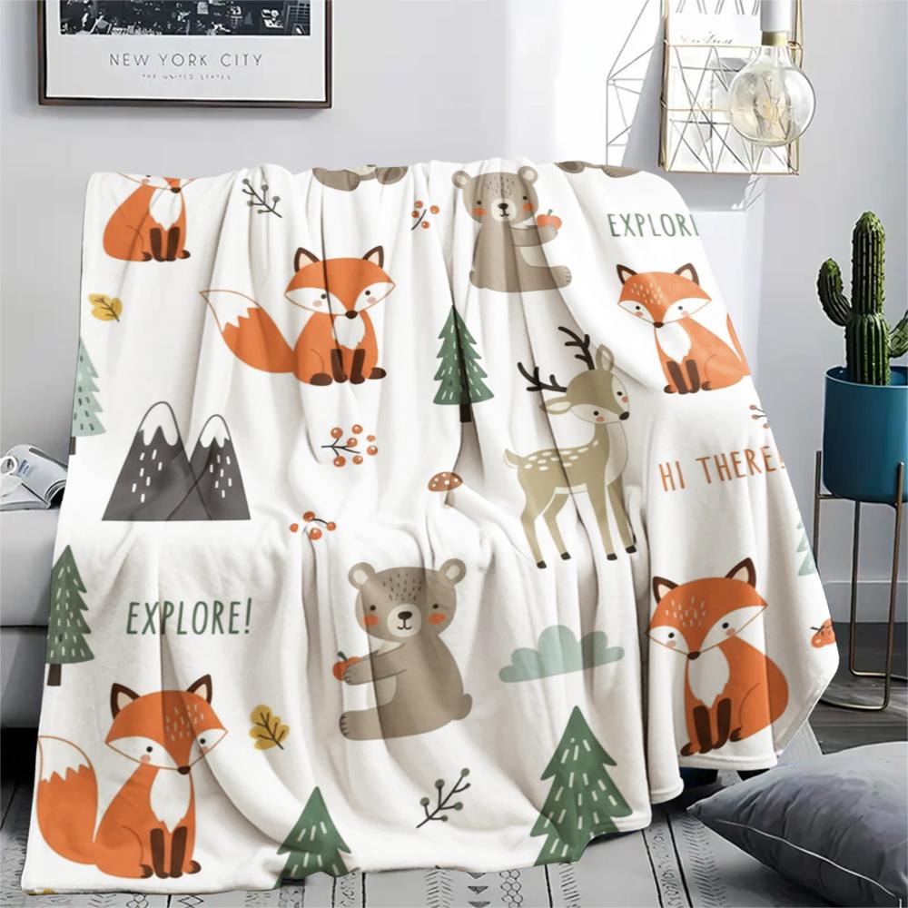 1Pc Cute Nordic Style Print Flannel Blanket, High quality Comfortable for All Seasons, Home Decor, Warmth and Comfort, Perfect for Christmas Gifts W24