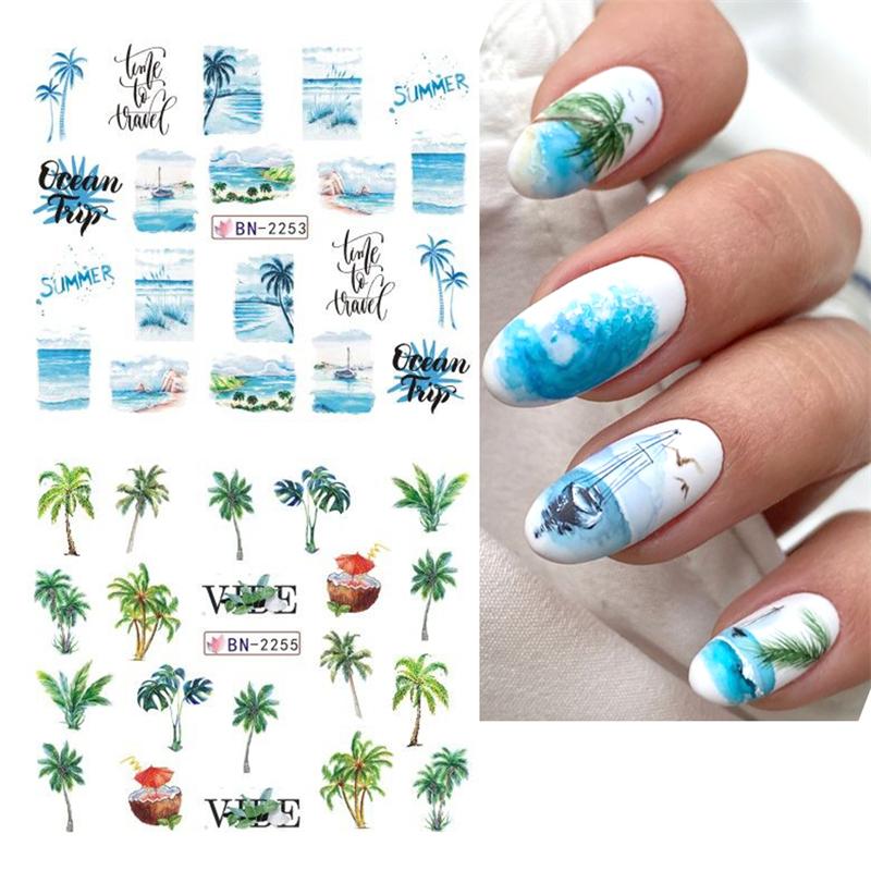 Summer 3D Nail Art Decal Coconut Tree Sunset Pattern Fashion Nail Art Decor Stickers