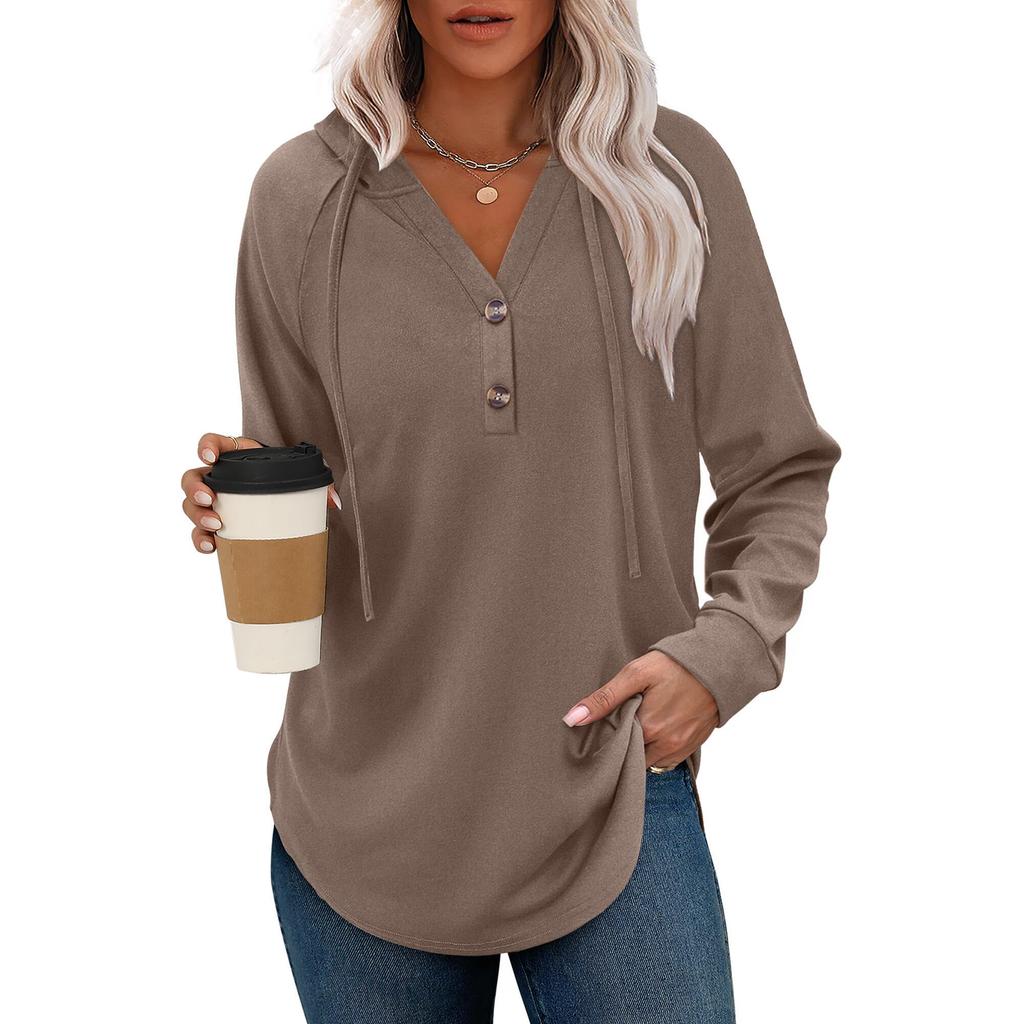 Women's Fashion Casual Hooded Drawstring Solid Color Sweatshirt