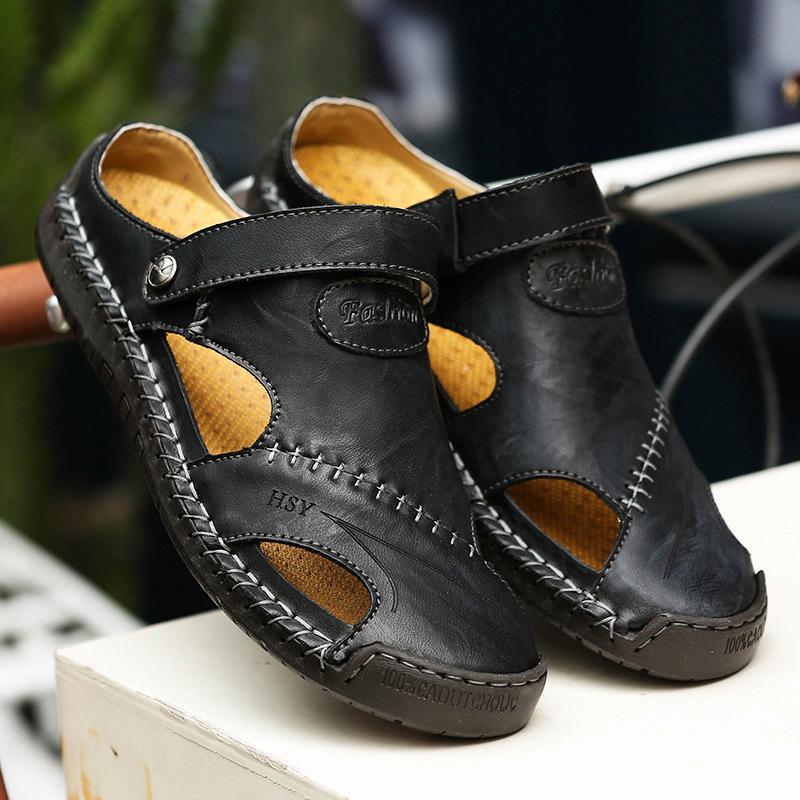 Leder Männer Wasser Strand Sandalen Sommer Outdoor Casual Closed Toe Sport Sandalen Nicht-slip Weiche Wandern Waten Turnschuhe