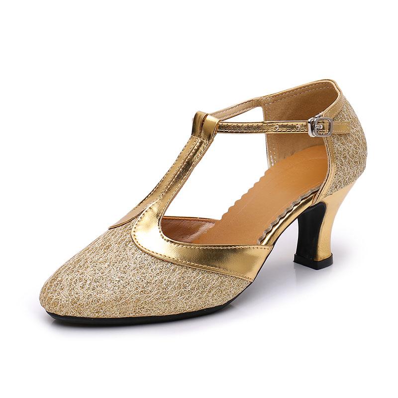 

Взуття для латиноамериканських танців для дорослих жінок, м яка підошва, взуття для танго, модерну, соціальних танців, вечірок, бальних танців, каблук 5,5 см 36 золотий
