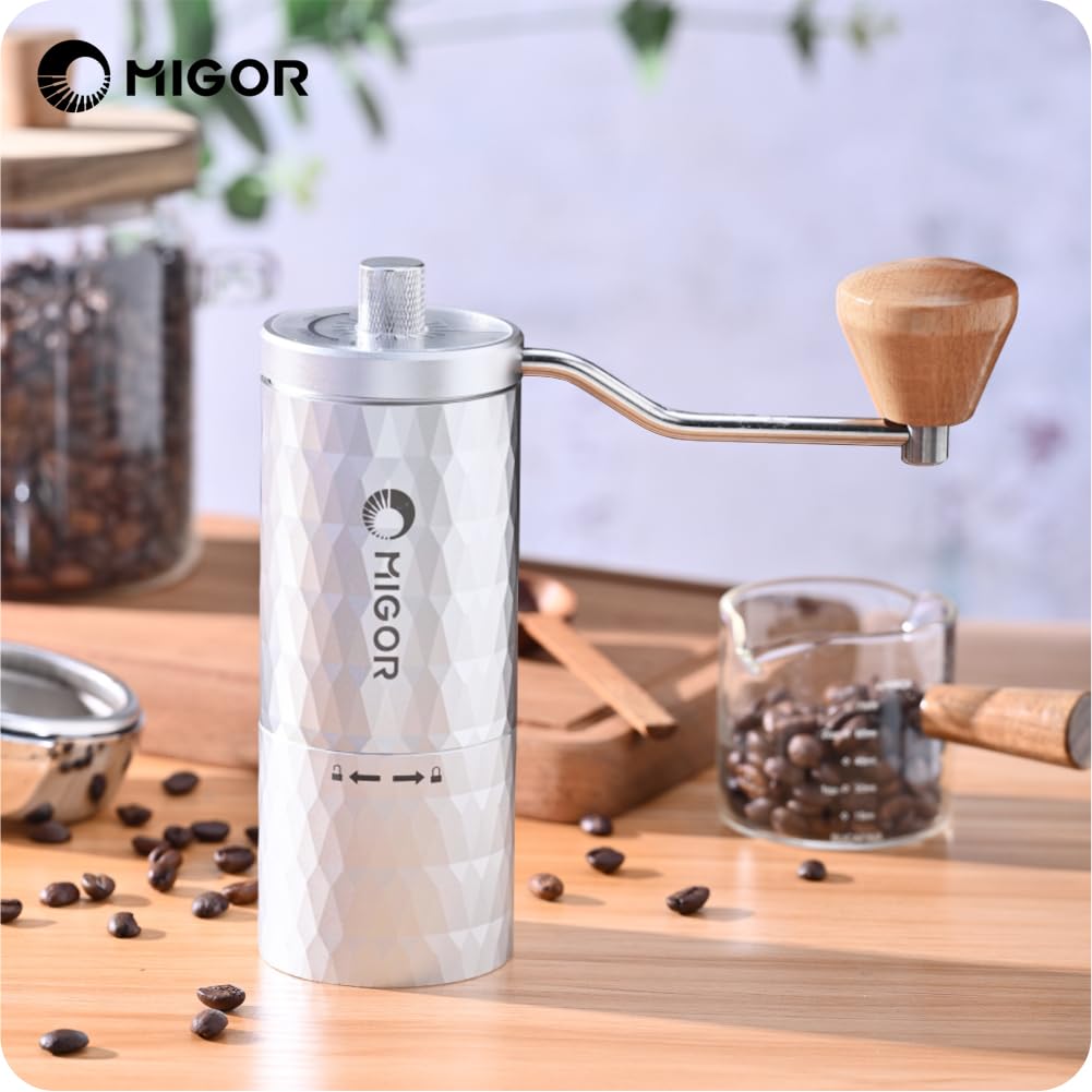 MIGOR G-11 Manual Coffee Grinder with Stainless Steel Conical Mortar, Grinds Coffee Beans, and Adjustable Coarseness (Silver, 5cm)