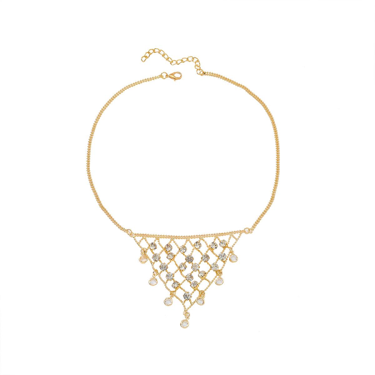 Fashion tassel mesh necklace winter sweater chain Bohemian style diamond studded niche style