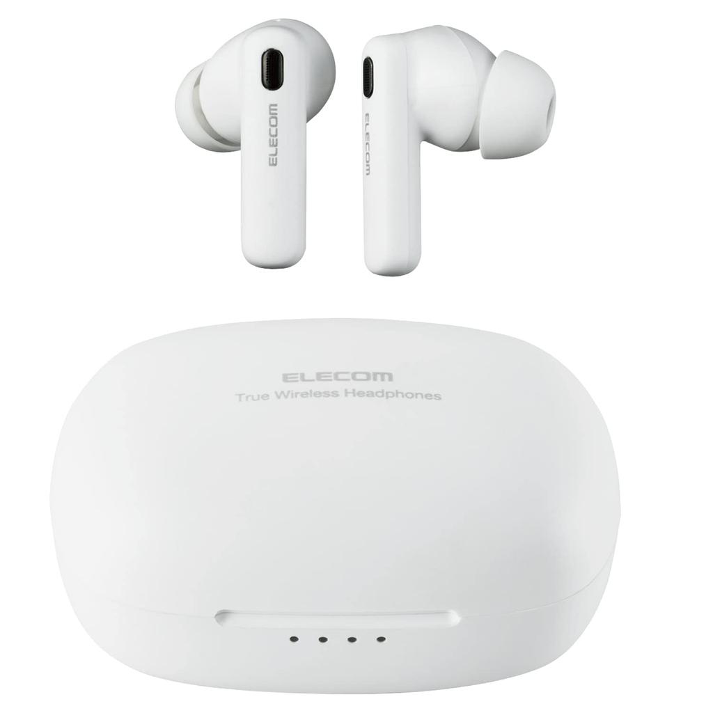 ELECOM LBT-TWS13WH Wireless Earbuds, Bluetooth 5.2, Noise Cancelling, AAC Compatible, Lightweight, Fully Wireless, In-Ear Type, White