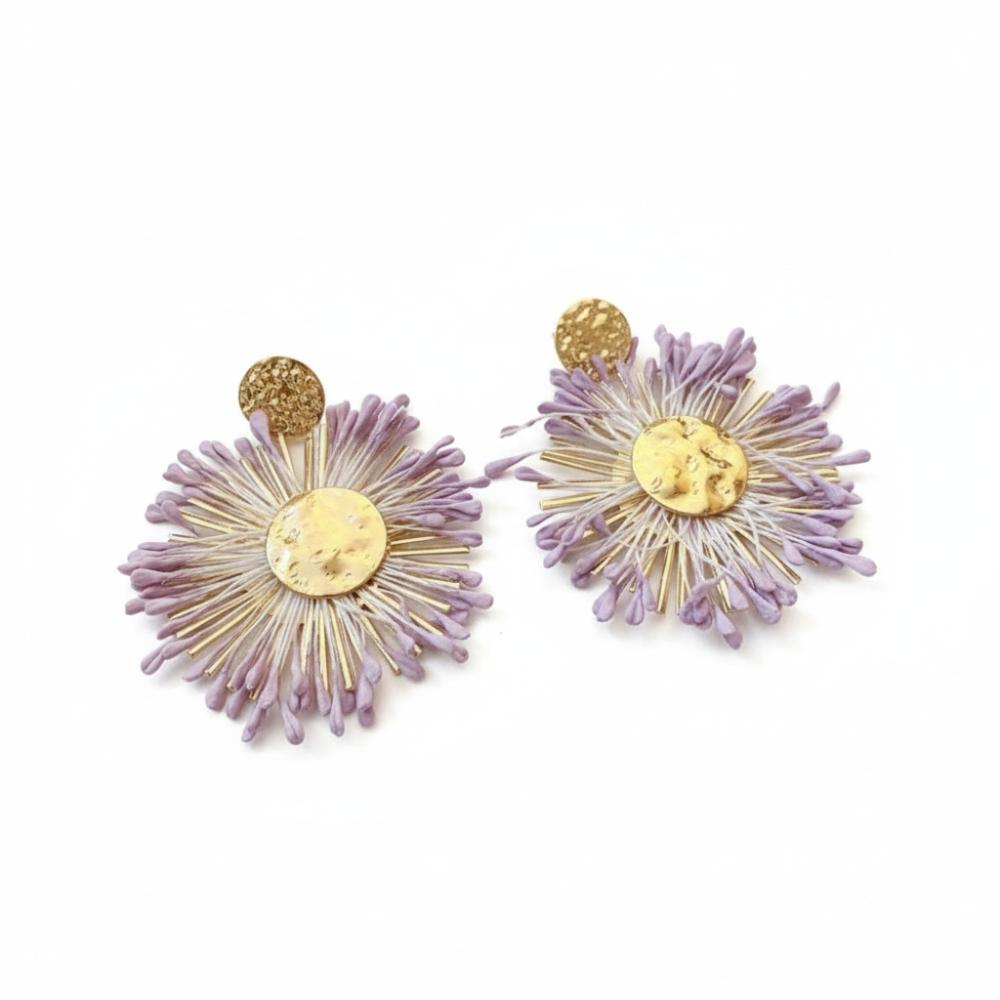 Round Shape Dangle Earrings Floral Design Drop Earrings Raffia Earrings  Photo Shoot
