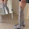 Women Aesthetic Mesh Thigh High Leg Warmers with Ribbon Tie Ballet Style Lace Up Footless Long Socks Leg Covers Sleeves