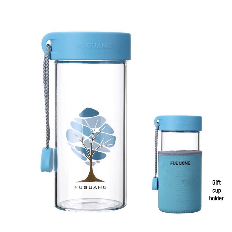 Fuguan Portable Single-Layer Glass Water Bottle with Lid