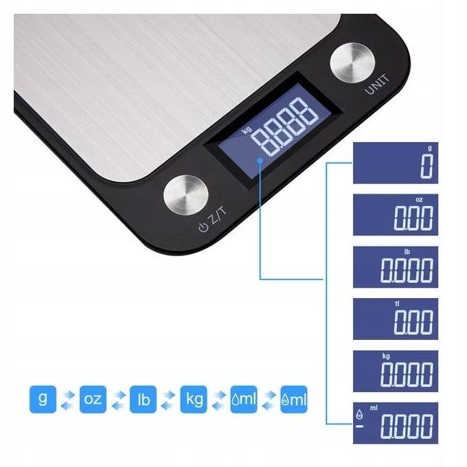 Waga Kuchenna Elektroniczna Lcd Do 15Kg Od 1G Czarna Domowa Płaska