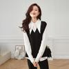 La Chapelle Satin Shirt and Knit Vest Two-Piece Set