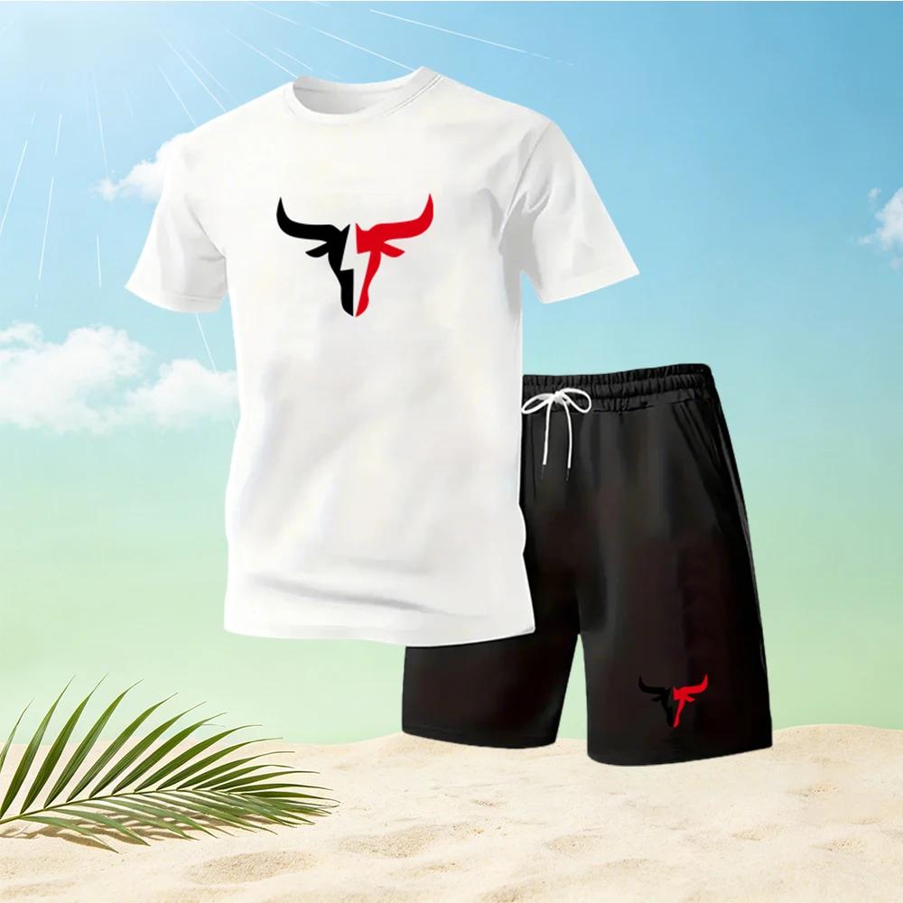 2026 Summer Men's Quick Drying Short Sleeved T-shirt and Shorts Set Urban Street Fashion Running Sports Two Piece Set Hot Sale
