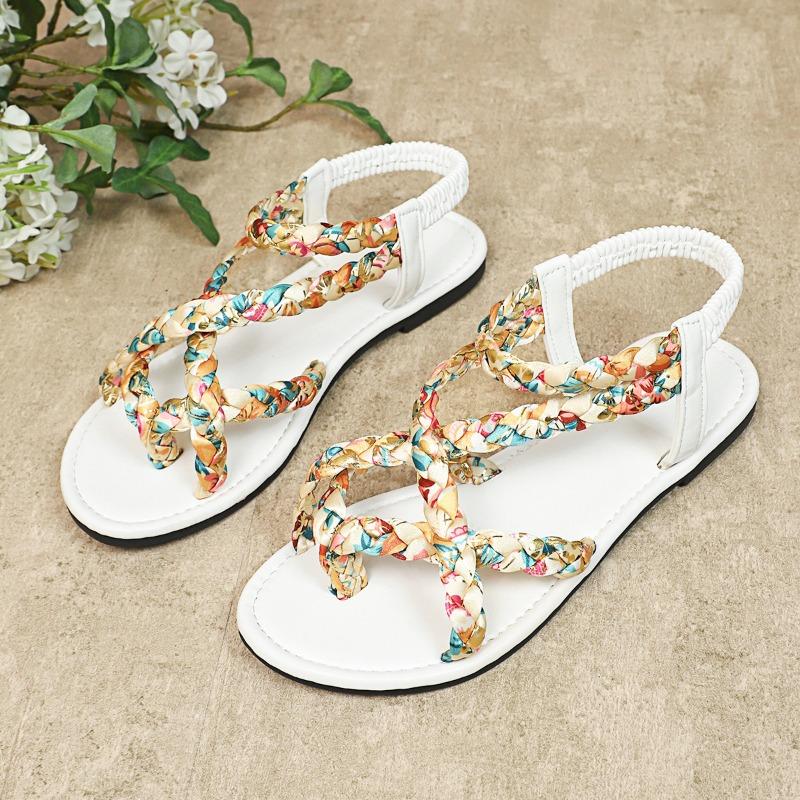 Woven Strap Clip Toe Flat Sandals Women's Summer New Round Toe Open Toe Soft Sole Anti-slip Wear-resistant Roman Shoes