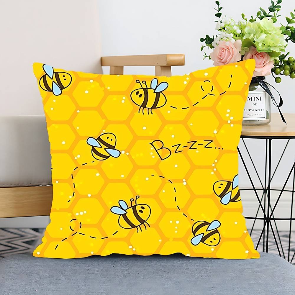 

Bee & Letter Graphic Pillow Case Cushion Cover Polyester Pillowcase Decorative Sofa Cushion Pillowcase Home Decor 16x16Inch