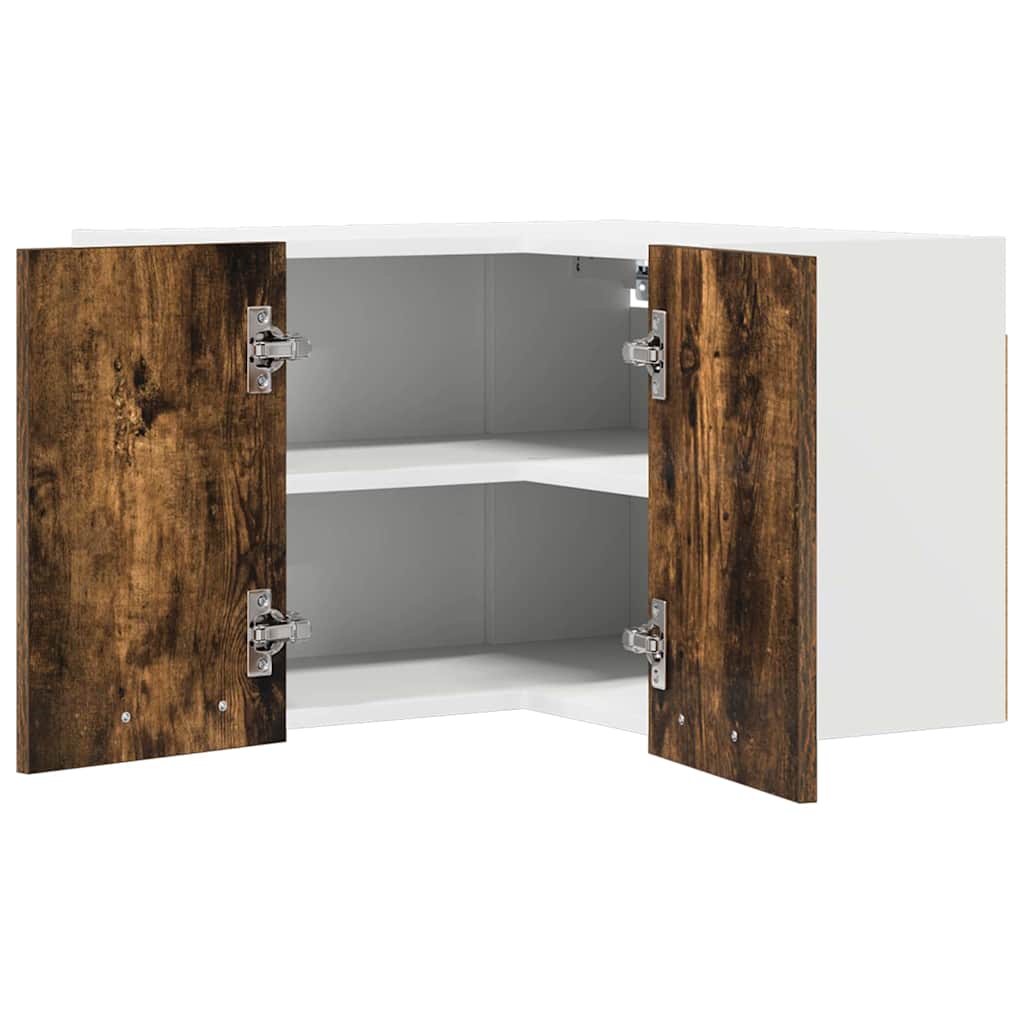Hanging Corner Cabinet Smoked Oak and White 57 X 57 X 40 Cm