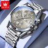 OLEVS Men Watches Casual Fashion Solid Stainless Steel Strap Original Quartz Watch for Man Waterproof Luminous Date Chronograph