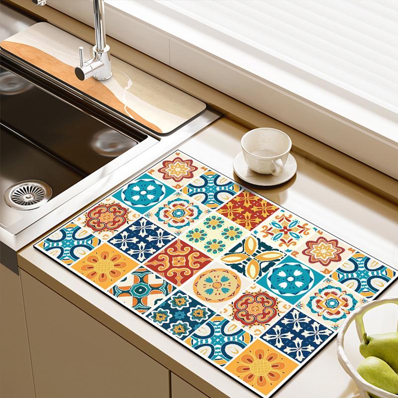 Tapis de cuisine rétro à séchage rapide, antidérapant et absorbant