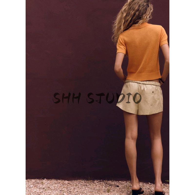 Summer New Product Women's Clothes Minimalist Style Decorated Row Button Lapel Short Sleeve Plain Stitch Polo Shirt Style Tops 2142044