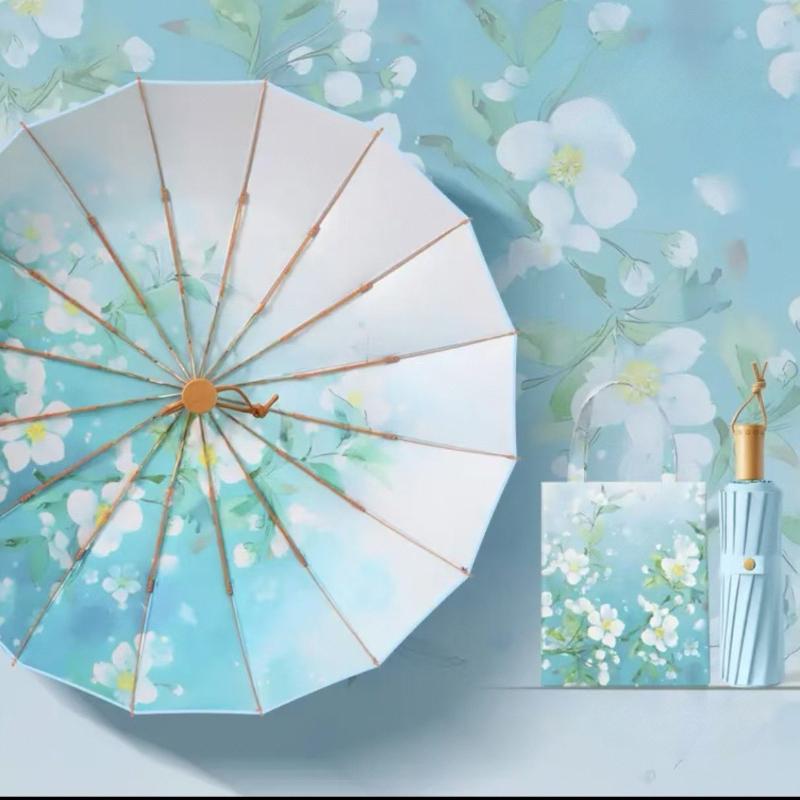16-bone Enlarged Folding Sunblock Umbrella for UV Protection Rain and Sunshine Beach Outdoor and Daily Commuting