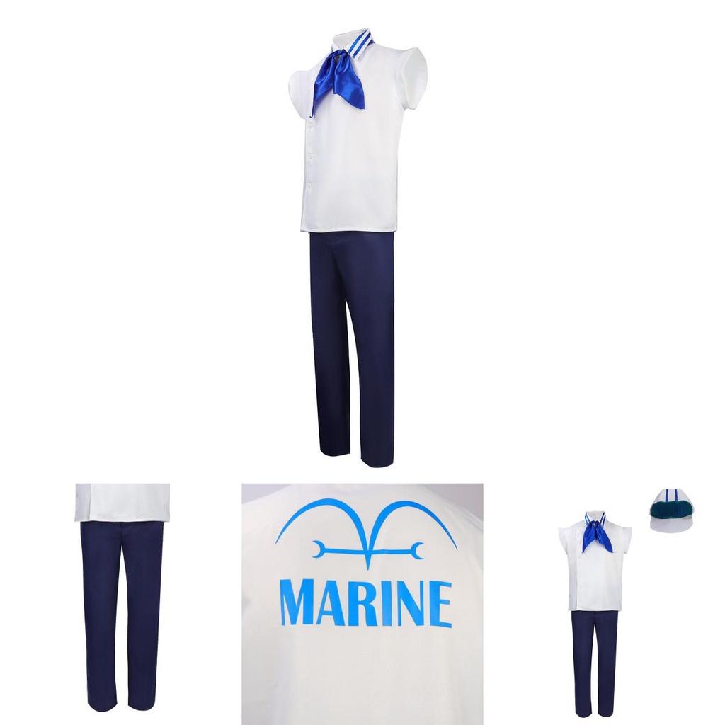 One Piece Marine Soldat Uniform Cosplay Kostüm Weißes Polyestermaterial