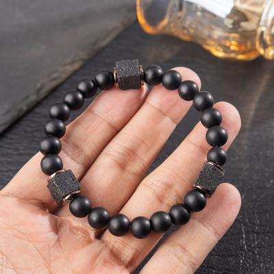 Pulseira, fosca preta, pedra vulcânica, pulseira masculina de luxo leve, acessório
