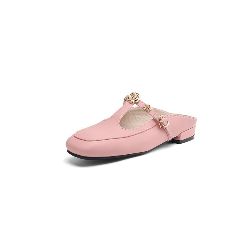 Fashion Slippers Women Summer Shoes Low Cover Toe Rivet Slides PU Rubber Rome Hoof Heels Fabric Shoes Low Ladies' Slippers Cover Toe Riv