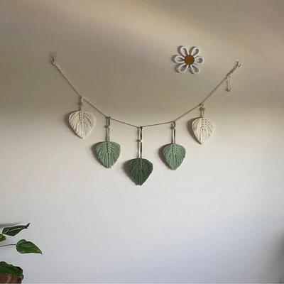 Macrame Wall Hanging Leaf Tapestry Woven Leaves Garland Banner Delicate Nordic Background Art