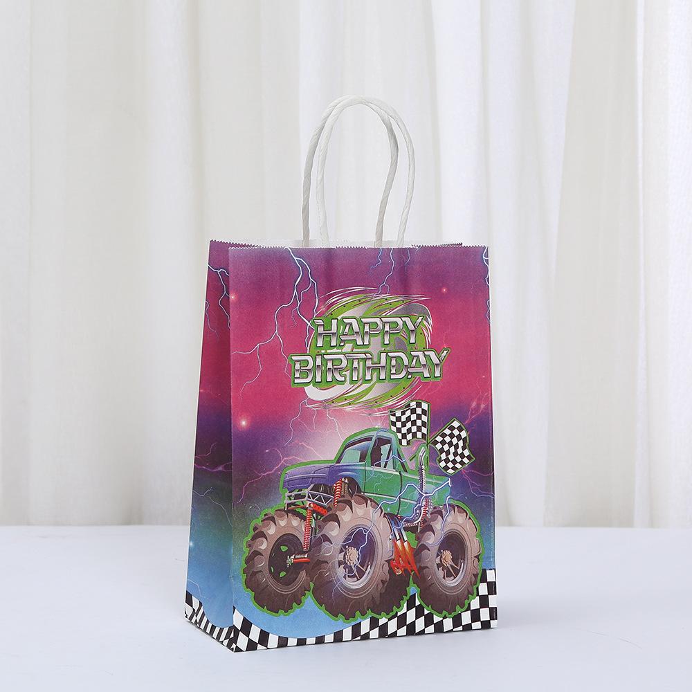 12/30pcs Monster Truck Happy Birthday Paper Tote Bags Reusable Favor Bags for Kids Party Candy Cookies Gifts Classroom Return