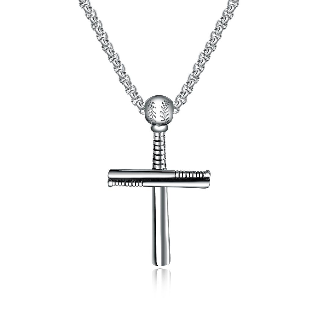 Men's Exquisite Baseball Necklace Creative Stainless Steel Cross Pendant