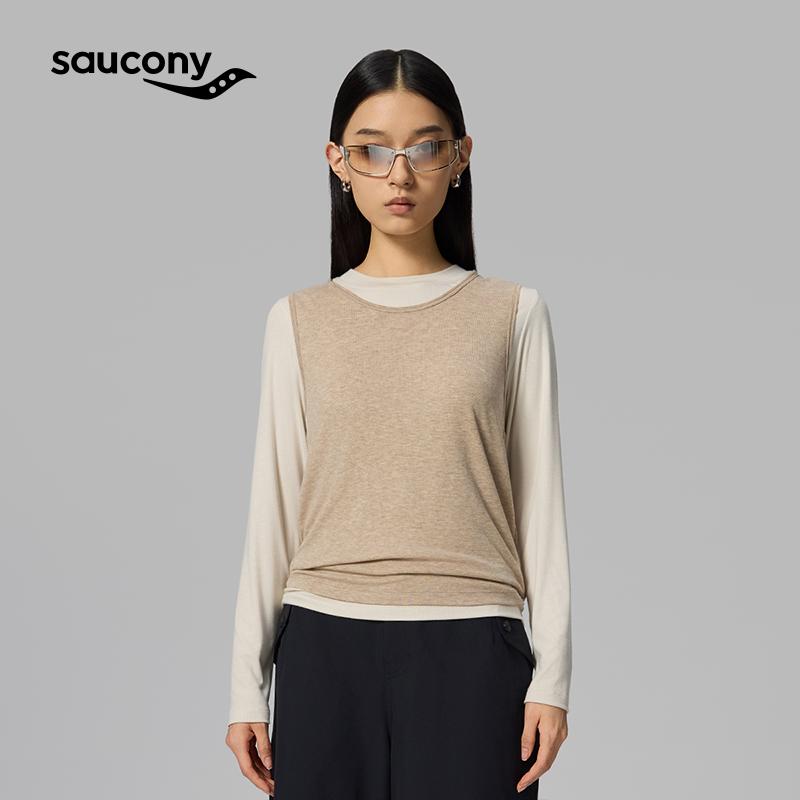 SAUCONY Removable Merino Tencel Crew Neck Simple T-Shirt Women Tops SA1250LT82L