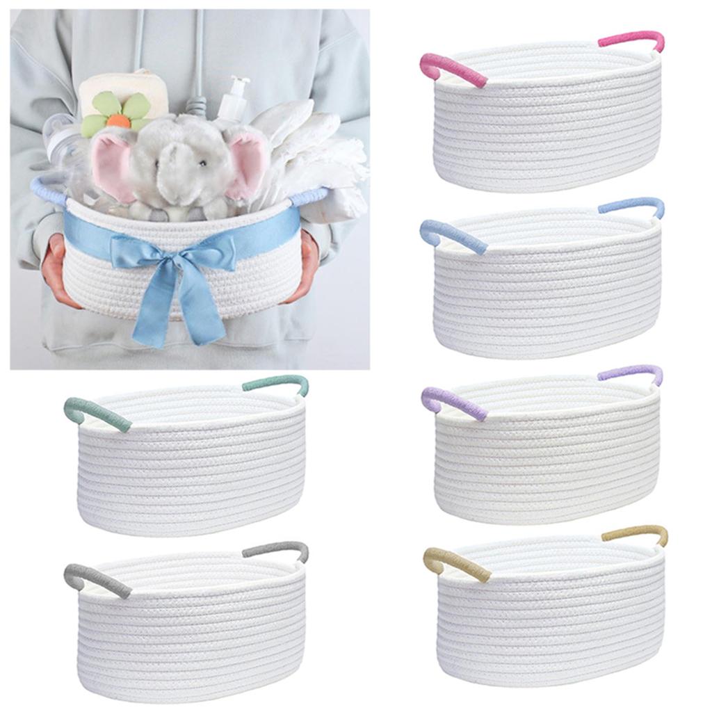 Cesto Decorativo in Corda di Cotone Bianco con Manico per Organizzazione Articoli da Scrivania Risparmio di Spazio Cesto per Snack
