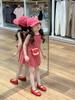 2024 Summer Girls' Sweet A-Line Plaid Suspender Skirt - White/Red with Lace-Up Detail