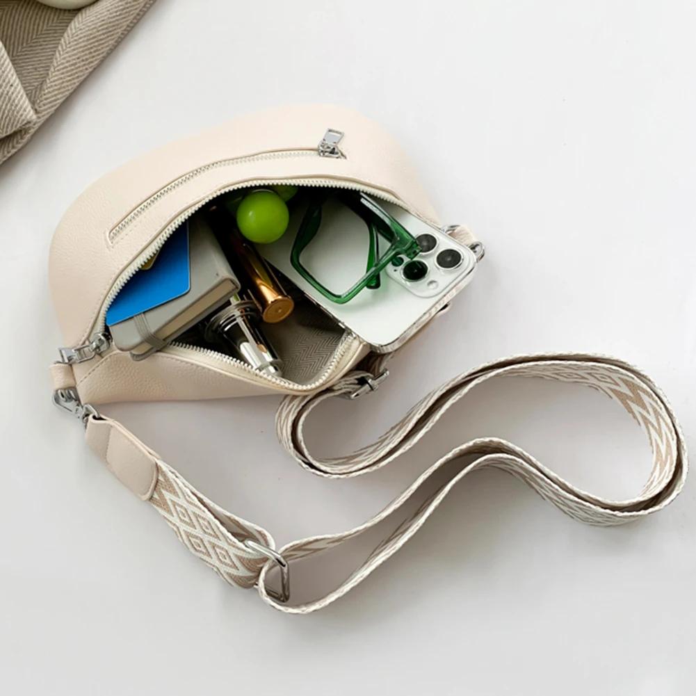 Damen-Hüfttasche, mehrere Taschen, Street-Gürteltasche, Brusttasche aus PU-Leder, modische Umhängetasche mit breitem Riemen, Retro-Schultertasche