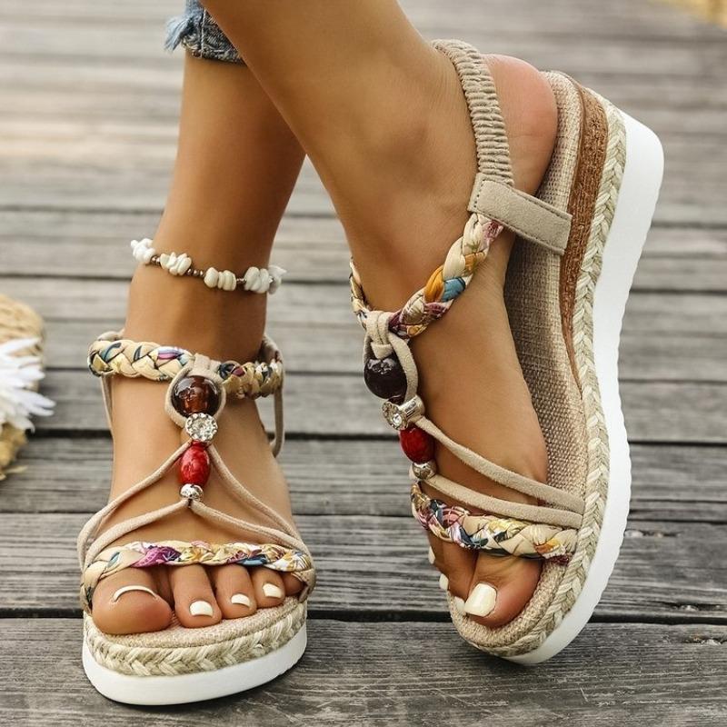 Ladies New Summer Wedge Sandals Women Open Toe Bohemian Lightweight Comfortable Elastic Band Women's Platform High Heel Sandals
