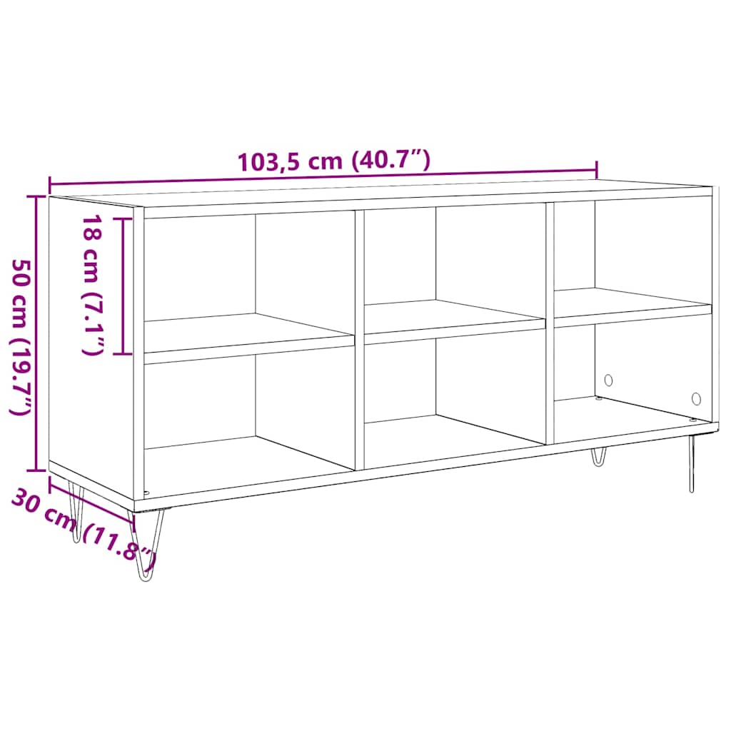 TV Stand in Black Oak Look 103.5 x 30 x 50 cm