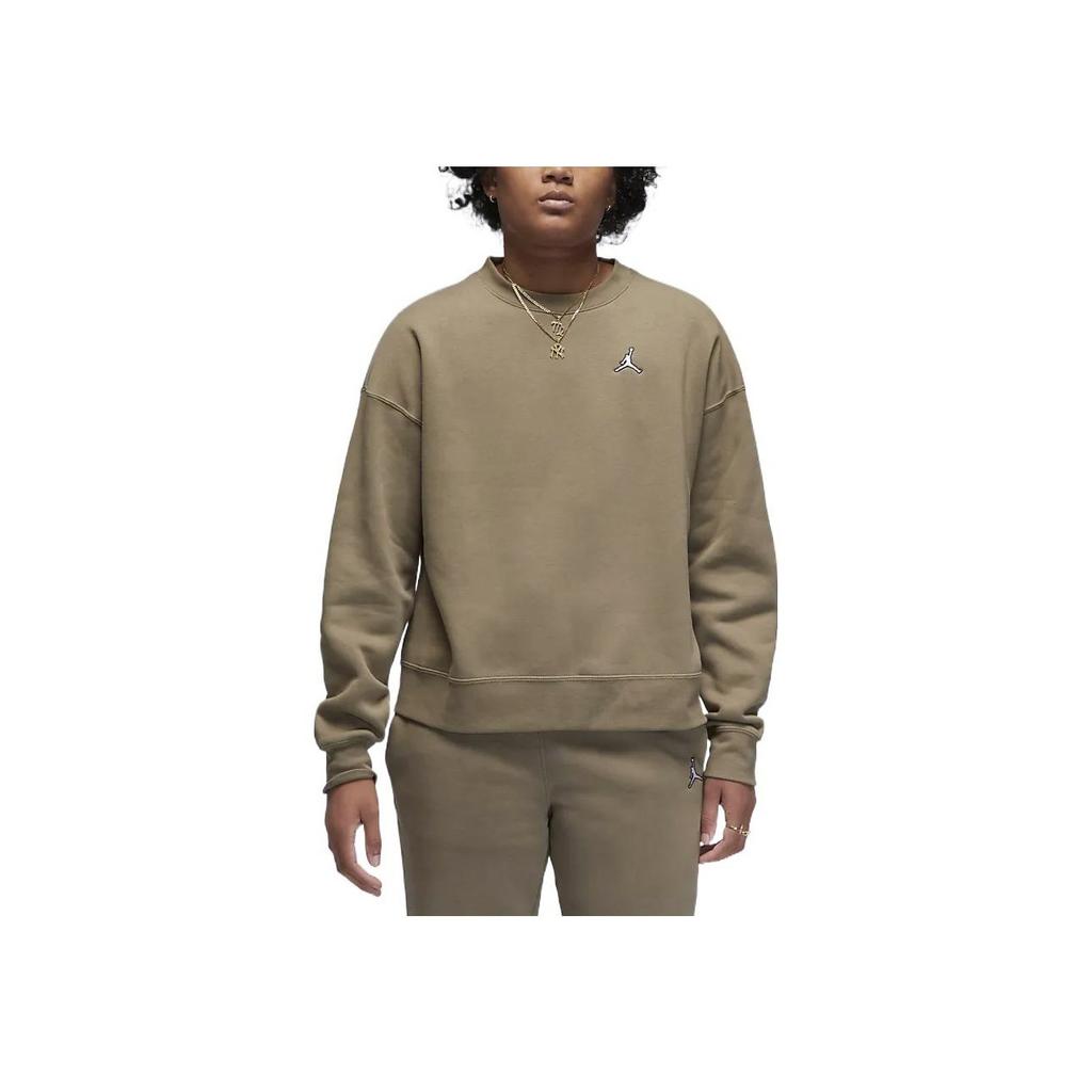 Jordan Classic Jumpman Logo Embroidered Crewneck Sweater Women Sweater Olive-Green DQ4463-351