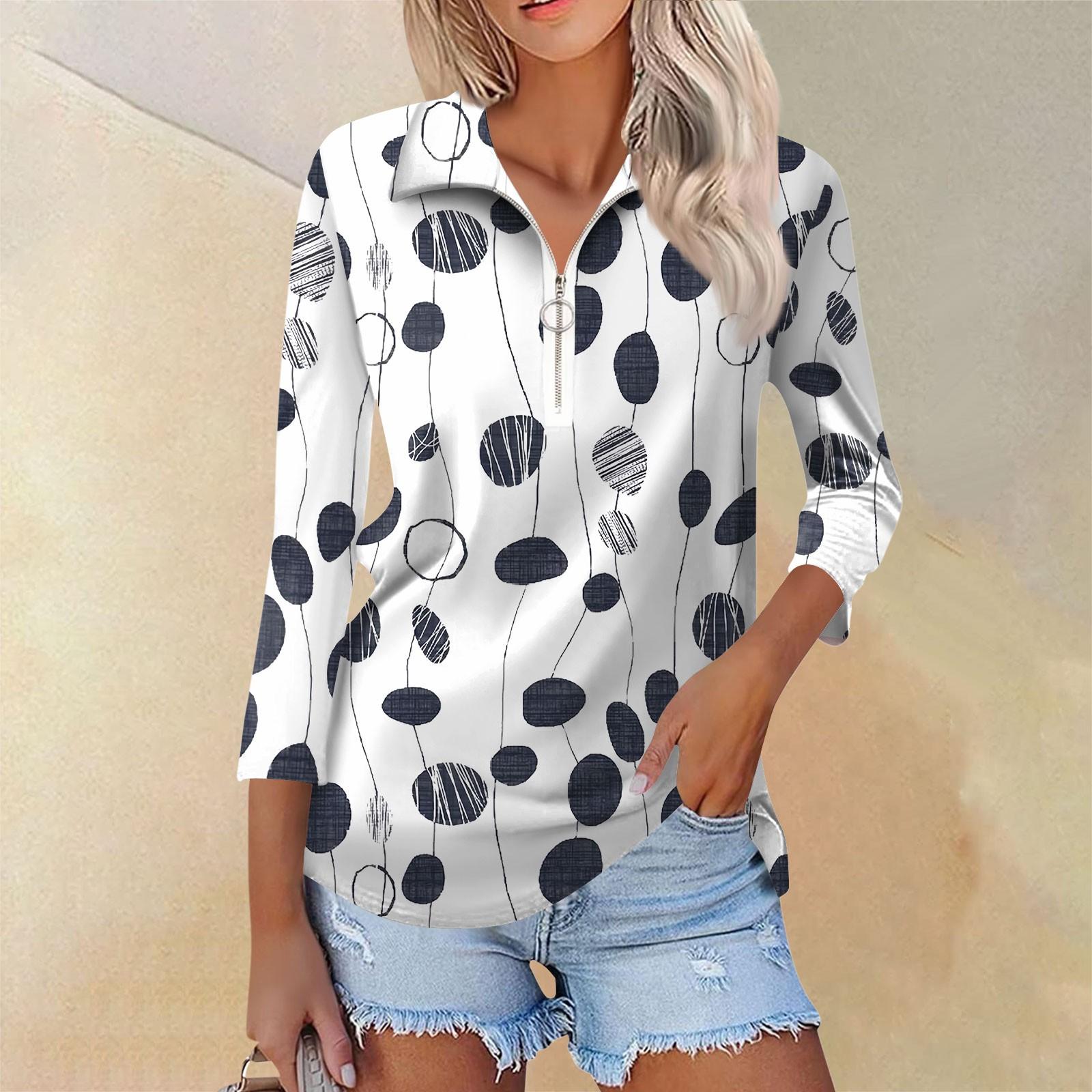 

Женская летняя модная повседневная рубашка с v-образным вырезом и семиточечным рукавом с принтом, топ S тёмно-синий